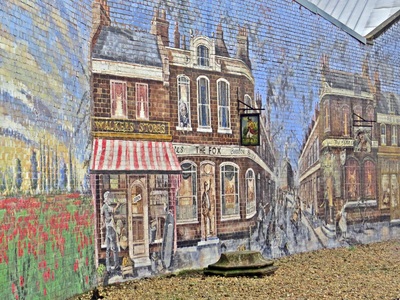 Mural on side of industrial building in East London's  Silvertown, E16 near City Airport