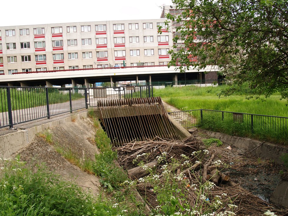 The River Moselle just before it goes underneath the Broadwater Farm Estate in Tottenham