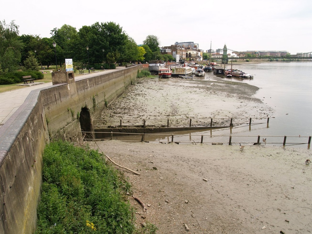 The site of the former Hammersmith Creek - The outfall of Stamford Brook into the Thames under Furnival Gardens in Hammersmith