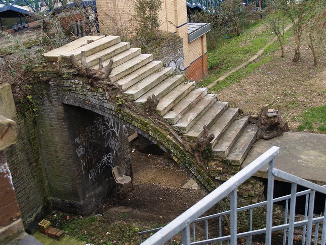 decaying reminder of the original Kensington Canal bridge at West Brompton Station station