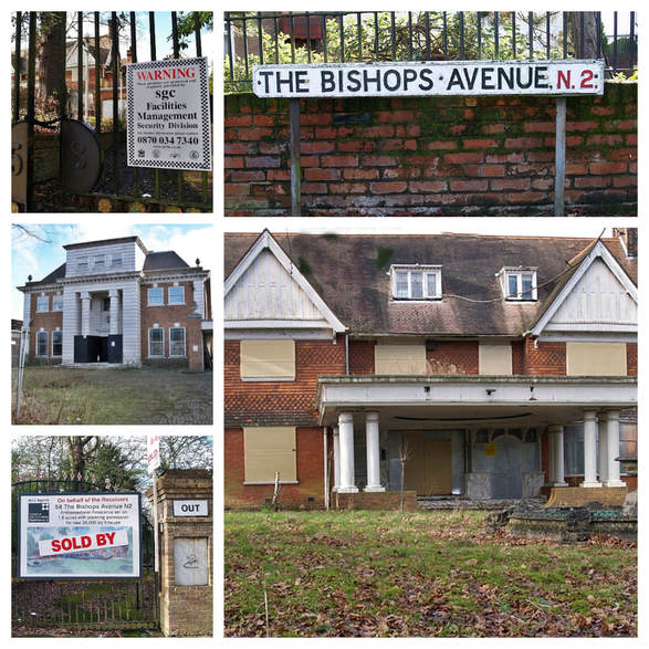 the guided walking tour of The Bishops Avenue (aka Billionaires Row)  – lavish homes owned by monarchs, business magnates, and celebrities. Many of the houses are influenced by designs of Ancient Greece, Egypt and Rome, as well as traditional English country houses. Some are in pristine condition  some are in a run down derelict condition