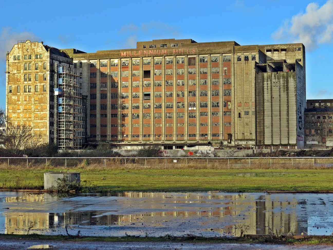 The long abandoned but soon to be redeveloped Millennium Mills by the Royal Docks in Newham, E16