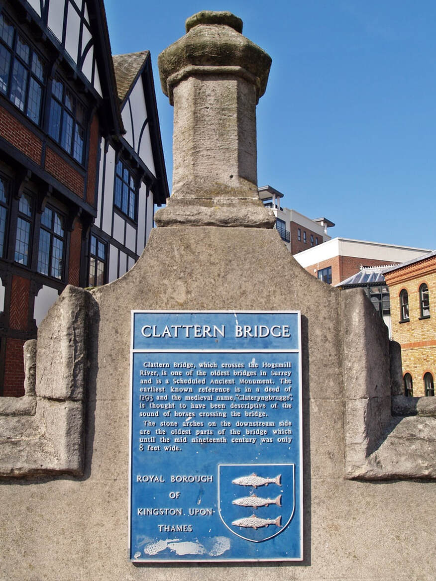 Picture of Clattern Bridge across the Hogsmill in Kingston  has an original 12th Century structure and believed to be one of the oldest road bridges in Britain